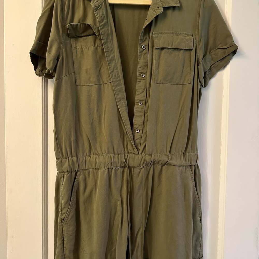 LOFT Khaki Short Sleeve Jumpsuit